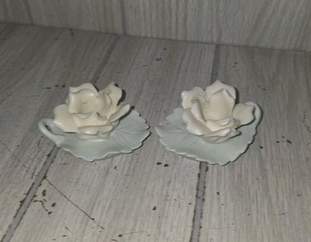 Vintage Mini Rose leaf Candle Holders Ardalt Japan Set Of 2 Heritage Victorian